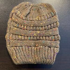 New  Confetti Beanietail Ponytail Messy Bun Ribbed Beanie Hat Cap Elastic